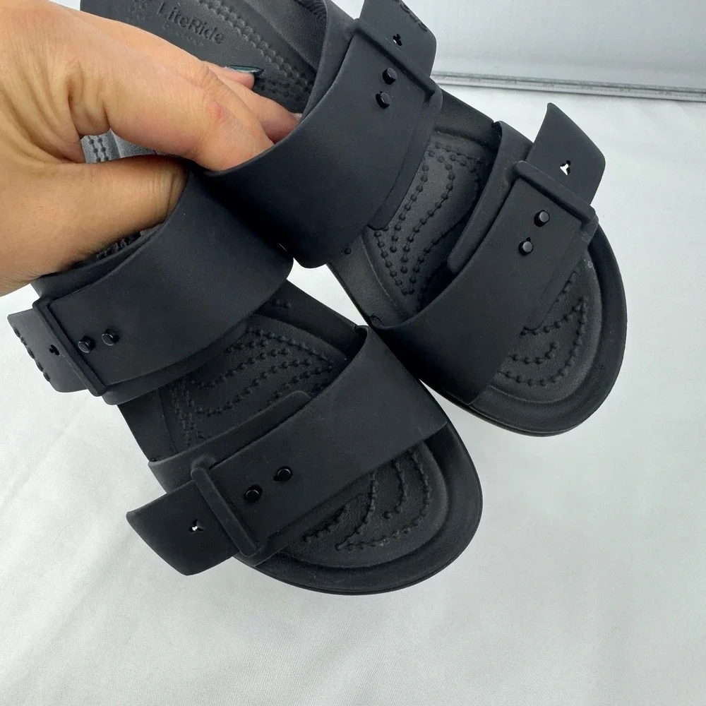 Crocs LiteRide Brooklyn Women Black Adjustable Strap Slides Sandals Size 6 - Picture 10 of 12